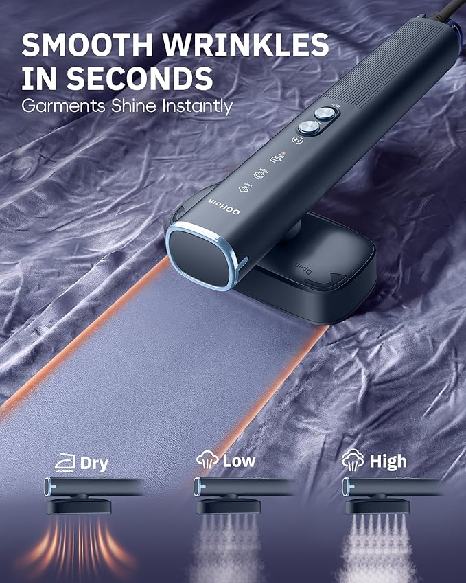OGHom Steamer for Clothes, 110-240V Travel Steamer & Iron 2 in 1, 1000W Powerful Steam, Portable Handheld Garment Wrinkle Remover, 30s Fast Heat-Up with 3-mode Steam Control, for Global & Europe-Blue