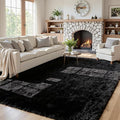 5x7 Fluffy Shag Area Rugs for Living Room Bedroom: Soft Plush Carpet Black | by CarpetAddColortoYourLife