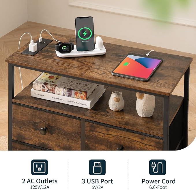 Yoobure Night Stand with Charge Station, Nightstand with 4 Drawers Bedside Table - Image 6