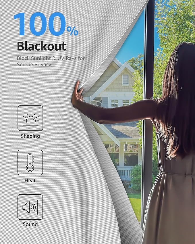 Blackout Curtains Portable 46”x48” No Drill Black Out Window Cover | 100% - Image 2