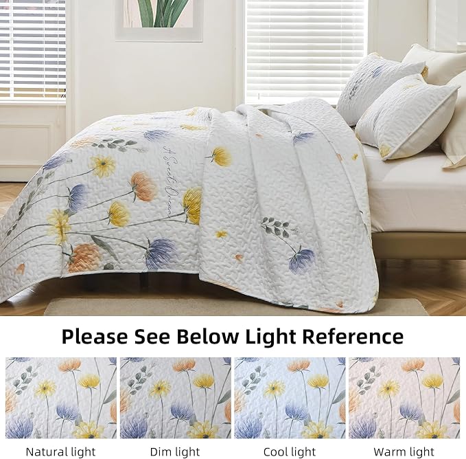 Dinjoy Floral Quilt Set Queen Colorful Flower Bedspreads - Image 4
