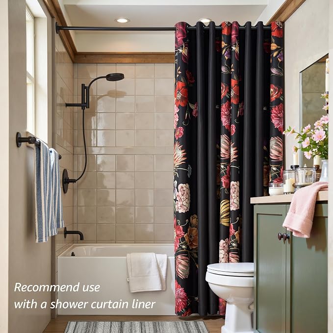 jinchan Black Floral Blackout Curtains 96 Inch Vintage Grommet 2 Panels | Room - Image 9