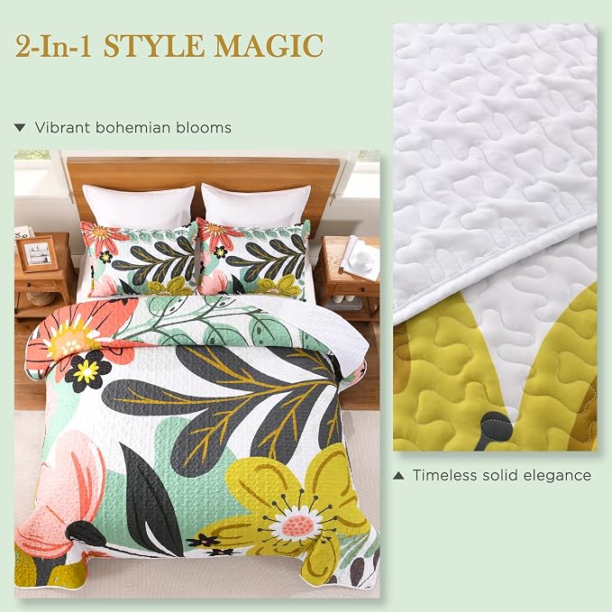 Oversized King Quilt Set Green, 120x120 Floral Super King Bedspread | 3 Pieces - Image 9