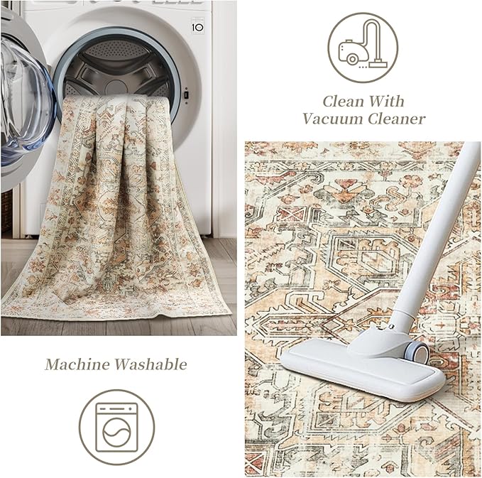 zesthome Area Rugs 6x9, Large Rugs for Living Room, Stain Resistant Washable Rug, Rugs for Bedroom with Non Slip Backing, Ultra-Thin Vintage 6x9 Area Rug