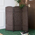 3 Panel Dark Brown Rattan Room Divider, 47.2" Low Height Double-Sided Folding by Furnnylane