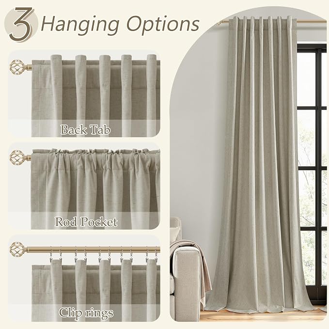100% Blackout Linen Curtains for Bedroom 90 inches Long, Thermal Insulated Room - Image 6