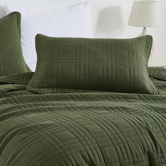 Chezmoi Collection Kingston King Size Bedspread Set, 3-Piece Olive Green - Image 4