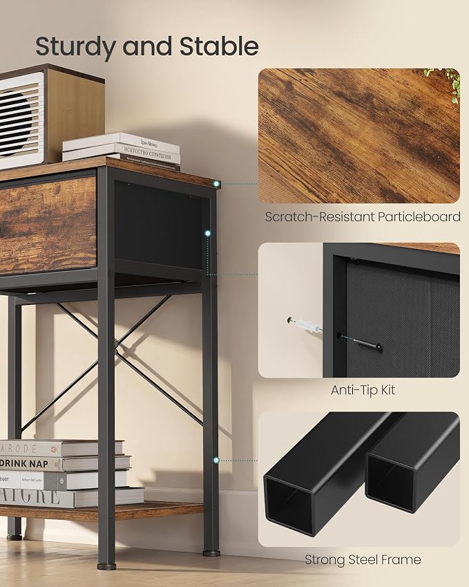 SONGMICS Bedside Table with Drawer, Nightstand with Lower Shelf | Side Table - Image 5