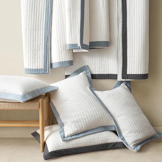 Cotton Border Frame Tack-Stitch Quilt Bedding Set King Size, Coastal Oversized - Image 7