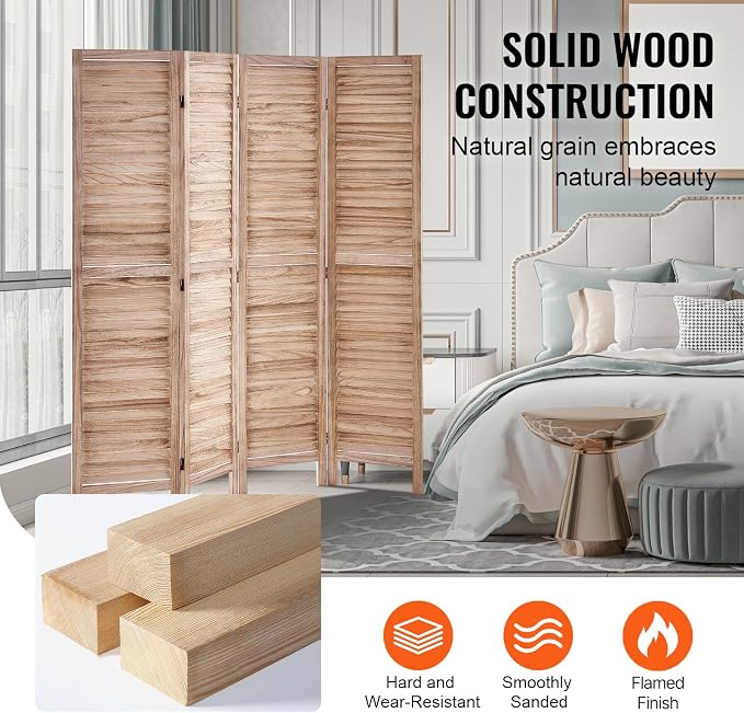 VEVOR Wood Room Divider, 4 Panel Wood Folding Privacy Screen, 66.9 Inches Tall - Image 4