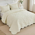 Kingnex Oversized King Bedspreads 128x120 Ultrasonic Quilted Cream | Extra Wide by Kingnex