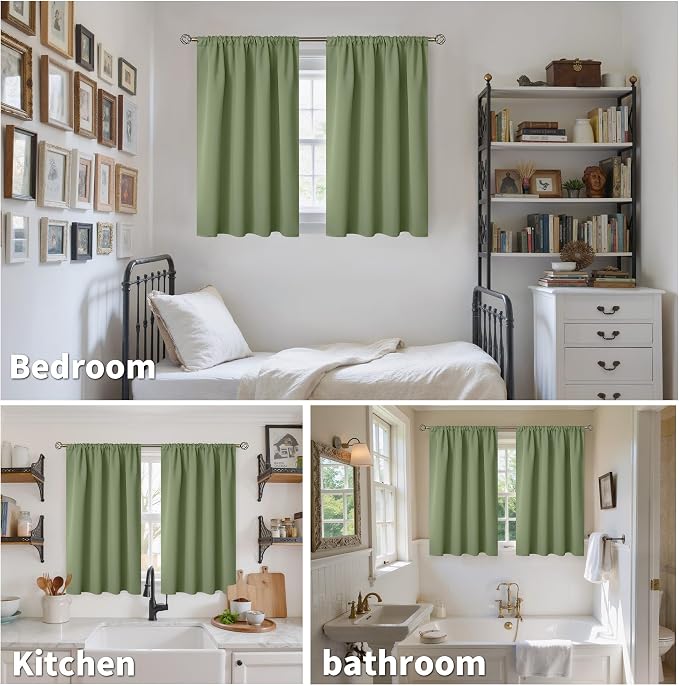 BGment Olive Green Short Blackout Curtains 40 Inches Long - Image 2
