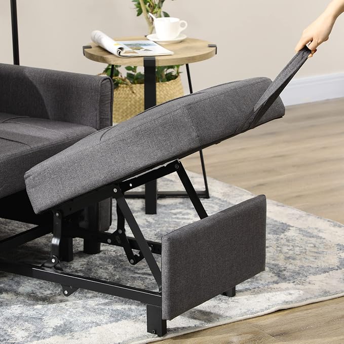HOMCOM 3-in-1 Convertible Chair Bed Sleeper Chair Single Sofa Bed Gray | Pull - Image 9