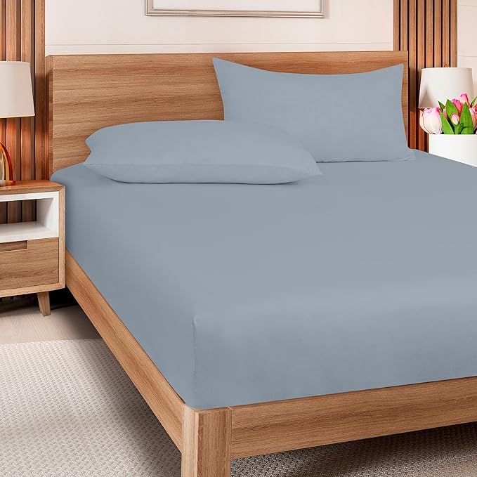 ROYALE LINENS 300 Thread Count 100% Long Staple Combed Cotton Fitted Sheet Full - Super Soft Deep Pocket Bottom Sheet - Fitted Sheets Only - Elastic Sheets (Full, Lake Blue)