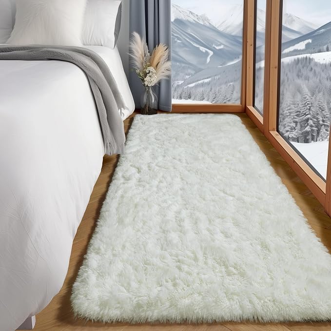 Cream White Runner Rugs for Bedroom Living Room, Ivory Fluffy 2x6 Bedside - Image 8