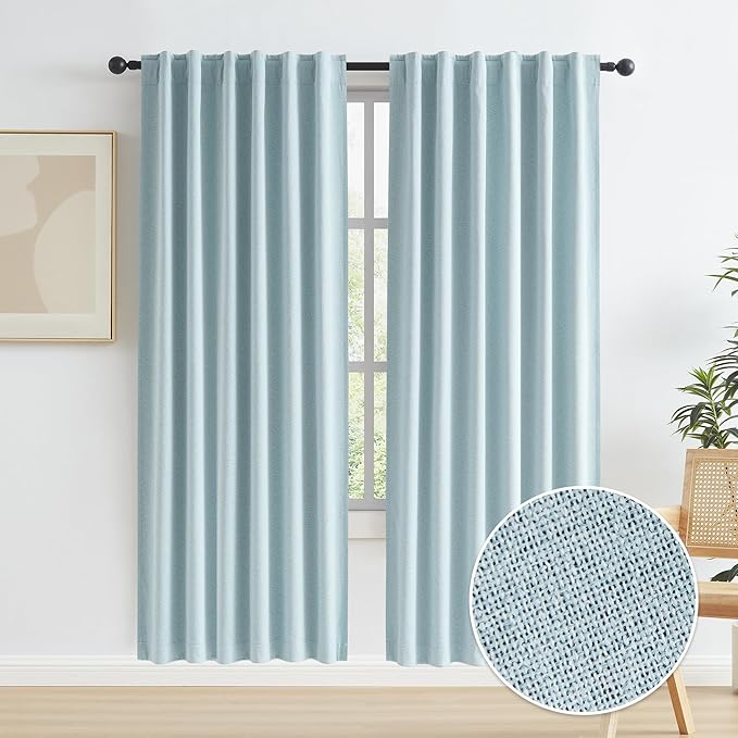 Full Shading Blackout Linen Curtains Set, Pair of Energy Smart Noise Reducing by KEQIAOSUOCAI