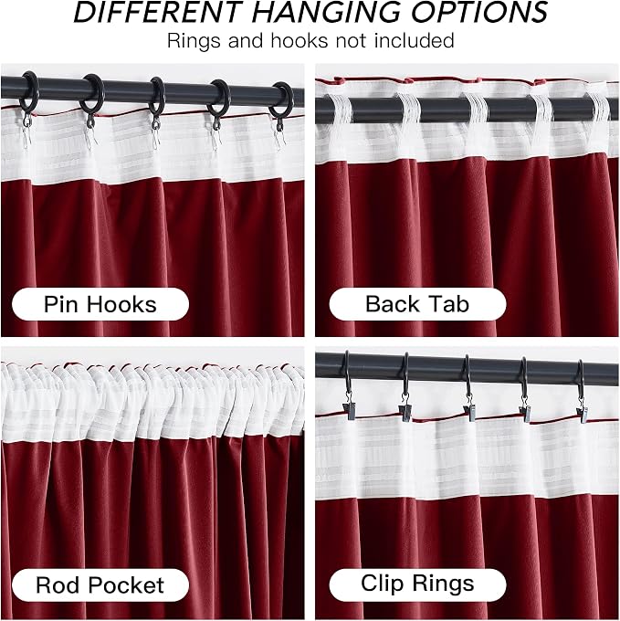 RYB HOME Red Velvet Blackout Curtains 84 inches - Image 3