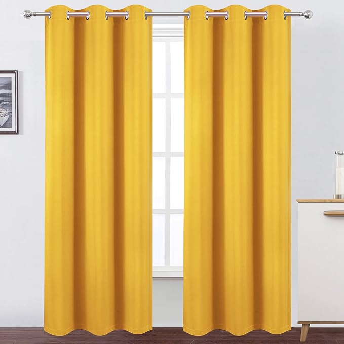 100% Blackout Curtains 40 x 84 Inch/Yellow Curtains 2 Panels by Lemomo