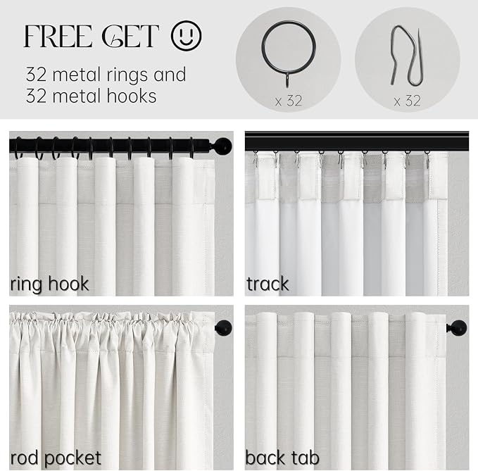 Topfinel Snow White Linen Blackout 120 Inch Curtains - Image 4
