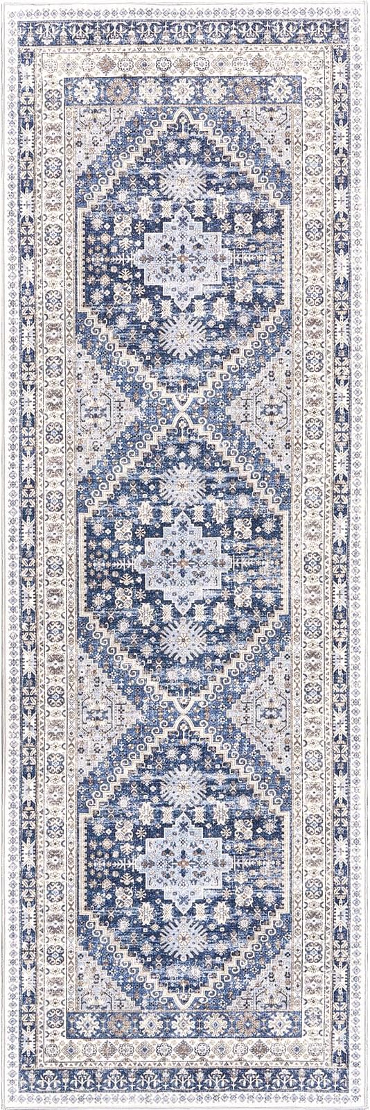 zesthome Washable Runner Rug 2.5x8 - Stain Resistant Entryway Rug,Ultra-Thin Kitchen Rugs, Anti Slip Backing Runner Rugs for Entrance Laundry Room Indoor Hallway (Blue/Beige,2.5'x8')