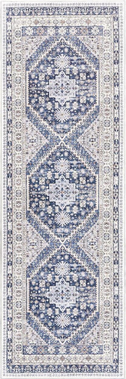 zesthome Washable Runner Rug 2.5x8 - Stain Resistant Entryway Rug,Ultra-Thin Kitchen Rugs, Anti Slip Backing Runner Rugs for Entrance Laundry Room Indoor Hallway (Blue/Beige,2.5'x8')