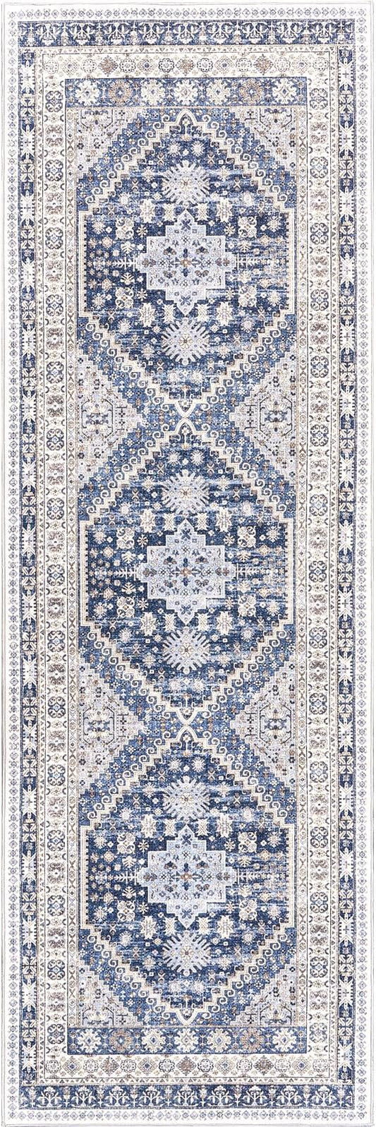 zesthome Washable Runner Rug 2.5x8 - Stain Resistant Entryway Rug,Ultra-Thin Kitchen Rugs, Anti Slip Backing Runner Rugs for Entrance Laundry Room Indoor Hallway (Blue/Beige,2.5'x8')