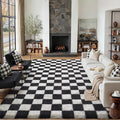 Checkered Rug 8x10 for Living Room Black and White Soft Shag Rugs | Machine by PureCozy
