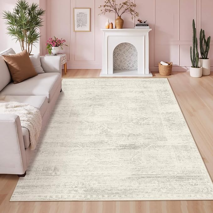 Latte&Fog Vintage 5x7 Washable Neutral Area Rugs, Ivory Rug by LatteFog