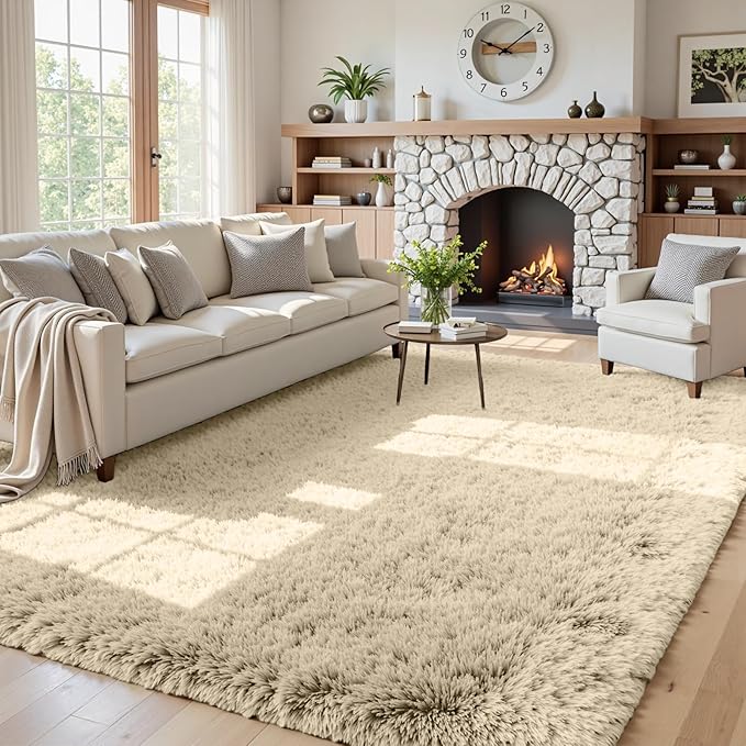 5x8 Fluffy Shag Area Rugs for Living Room Bedroom: Soft Plush Carpet Beige | by CarpetAddColortoYourLife