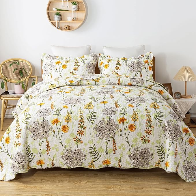 3-Piece Quilt Set Quilted Bedspread Lightweight Reversible Coverlet Set Floral by Travan