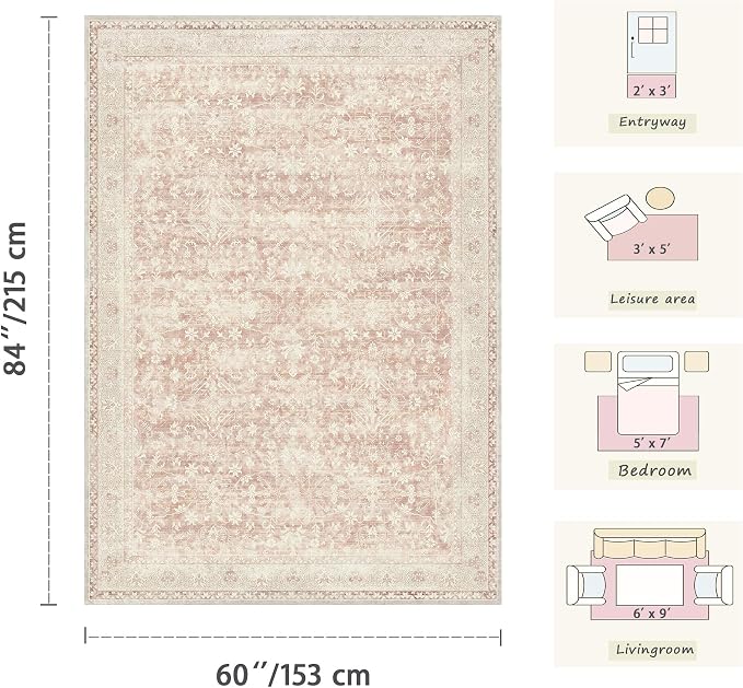 Latte&Fog 8x10 Area Rugs for Living Room Washable Large Pink Rugs Cute | Non - Image 2