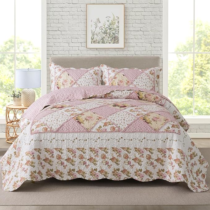 3-Piece Quilt Set Quilted Bedspread Lightweight Coverlet Set Garden Style by Travan
