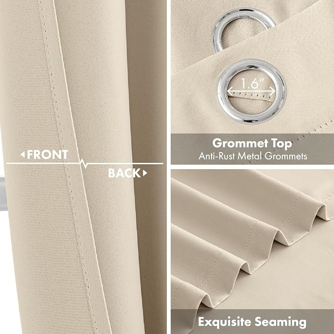 Cream Beige Blackout Curtains for Bedroom Living Room W40 x L63 Inch | 63 Inch - Image 3
