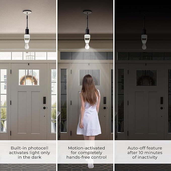 Touch & Glow 360 Motion Sensor Light Socket for Indoor & Outdoor - Energy Efficient Socket Adapter for Garage, Basement, Kitchen, Storage Room - Smart Motion Detector - Motion Activated Light Adapter