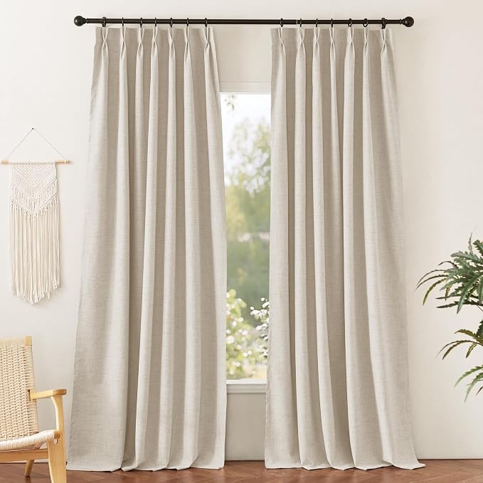 RYB HOME Linen Textured 100% Blackout Curtains Pinch Pleated & Back Tab Drapes by RYBHOME