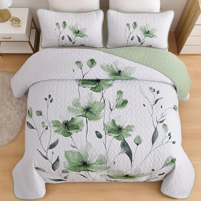 Mybedsoul Full/Queen Quilt Set Sage Green, Reversible Polyester Coverlet Set - Image 3