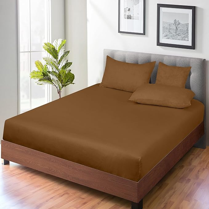 ROYALE LINENS 300 Thread Count 100% Long Staple Combed Cotton Fitted Sheet California King - Super Soft Deep Pocket Bottom Sheet - Fitted Sheets Only - Elastic Sheets (Cal King, Chocolate)