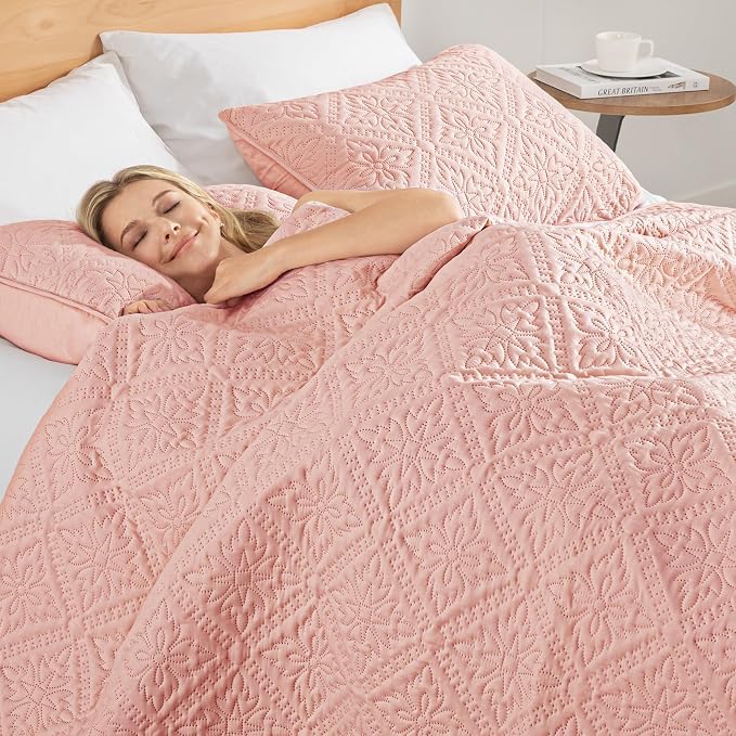 Exclusivo Mezcla King Quilt Set, Blush Pink | Lightweight Soft Bedspreads - Image 4