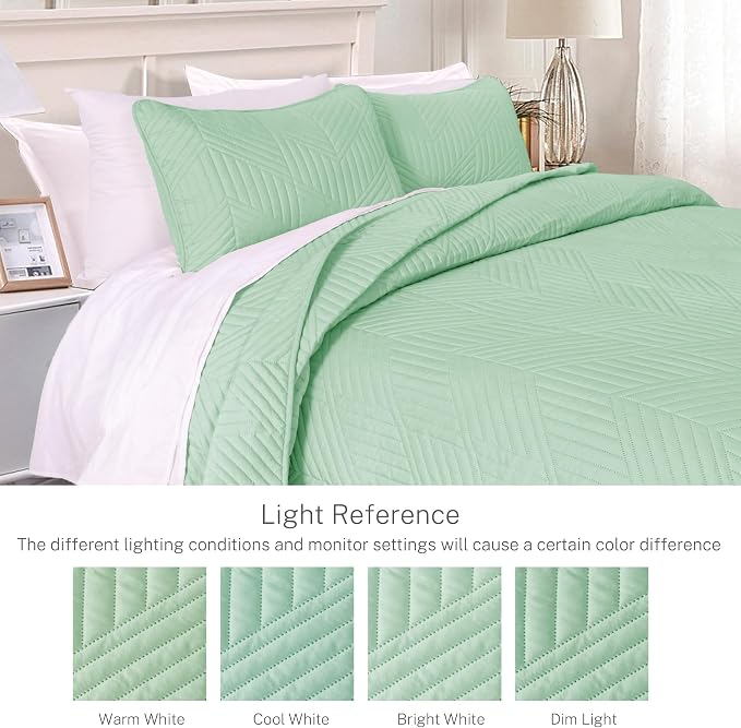Exclusivo Mezcla California King Quilt Bedding Set, Mint Green | Lightweight - Image 3