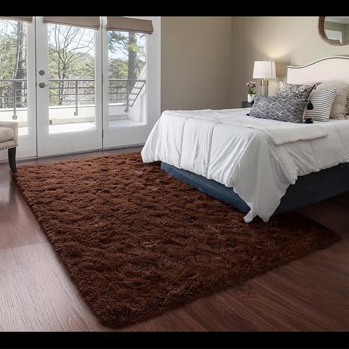 HOMORE Brown Living Room Rug, 4x6 Fluffy Area Rug - Image 3