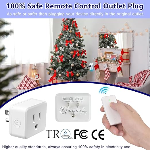 Remote Switch Outlet, GreenCyle 4 Outlet Plug with Remote, Wireless On/Off Light Switch Wall Mounted, 15A/1500W, TUV Listed, No Wiring Needed, 500ft RF Range, for Lamps, Fans, Household Appliances