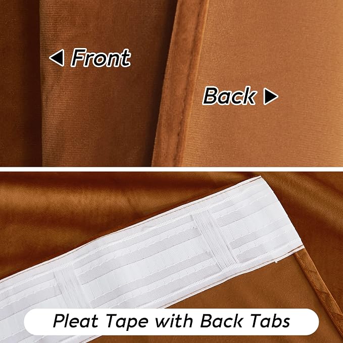 RYB HOME Burnt Orange Fall Velvet Curtains - Image 6