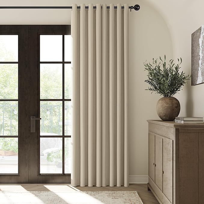 ChrisDowa 100% Blackout Natural Solid Solid Curtains 96 Inches Long 2 Panels for Bedroom Living Room,Farmhouse Room Darkening Thermal Insulated Soundproof Grommet Top Window Treatment Drapes,52x96