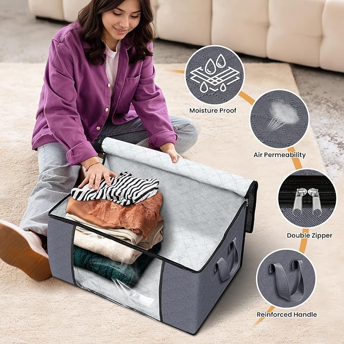 4 Pack Storage Bags for Clothes Blanket Storage Bins - Image 4