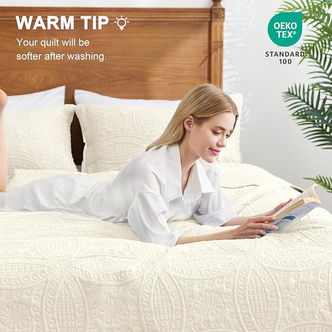 Love's cabin Quilts for Full Bed Beige Bedspread Comforters Bedding Set - Image 4