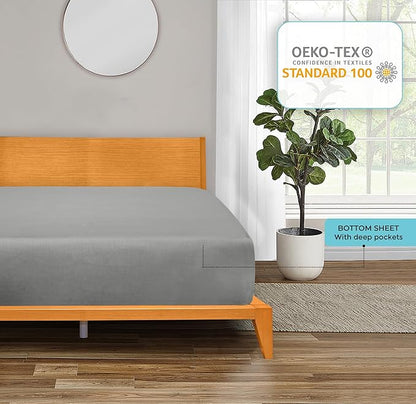 ROYALE LINENS 300 Thread Count 100% Long Staple Combed Cotton Fitted Sheet Full - Super Soft Deep Pocket Bottom Sheet - Fitted Sheets Only - Elastic Sheets (Full, Silver)