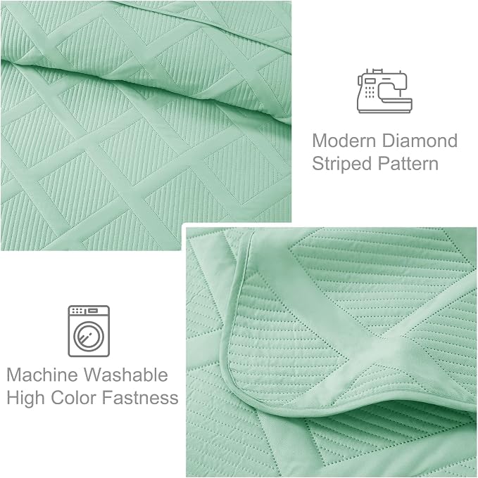 Exclusivo Mezcla Quilt King Size, Light Green | Soft Bedspreads - Image 4