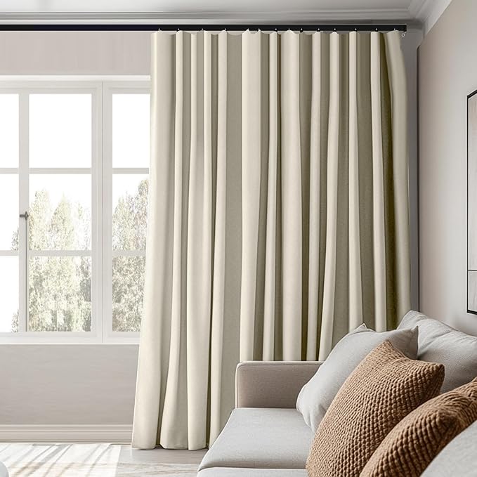 Room Divider Curtains Total Blackout Privacy Curtain Panel Room Thermal Insulated Noise Reduction Curtains for Bedroom Window Living Room Ceiling Track Curtain W 15 ft × H 9 ft Beige