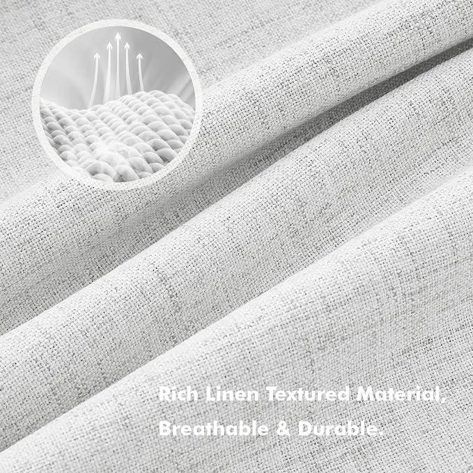 MIULEE 100% Blackout Linen Curtains 42 x 72 Inch Heathered White 2 Panels | - Image 3