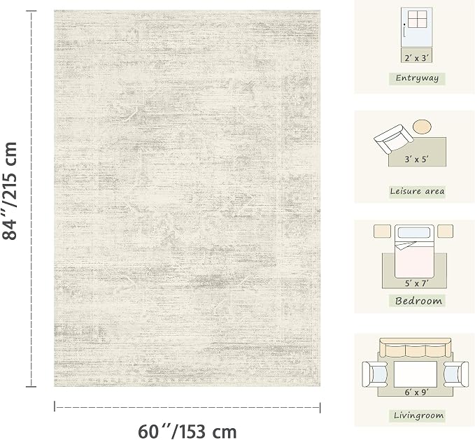 Latte&Fog Washable 8x10 Area Rugs - Image 2